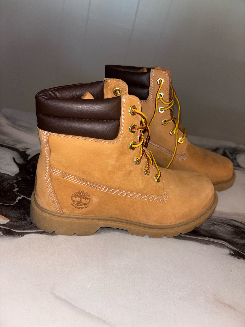Timberland Wheat Nubuck Work Boots with Dark Brown Collar
